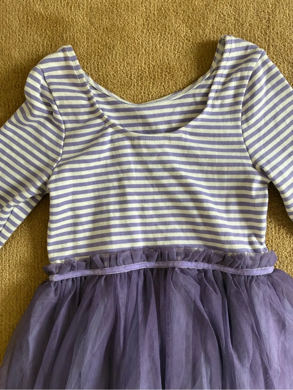 Mini Bode  Striped Long-Sleeve Dress with Purple Tulle Skirt size 10-11